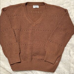Brown V-Neck Knit Sweater Old Navy